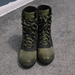 Olive and Black Women's Lace-Up Boots